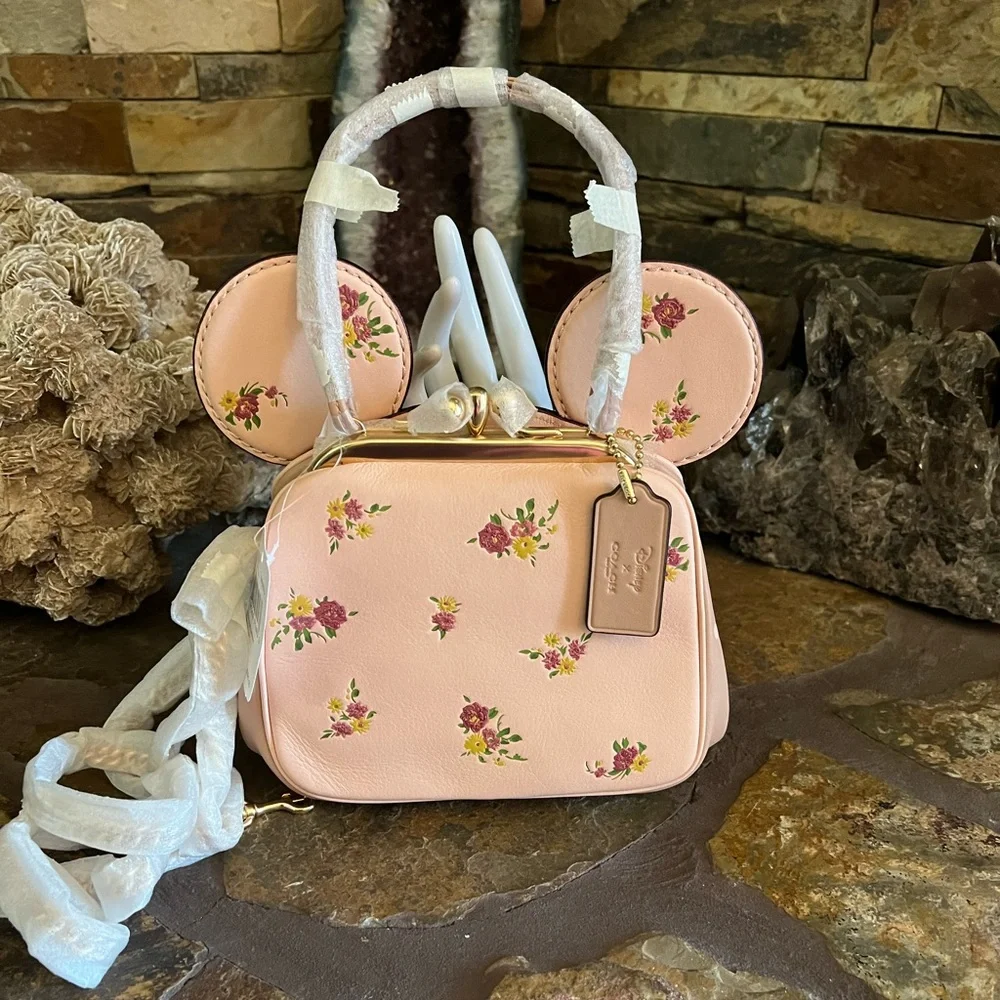 Coach x Disney Kisslock Bag with Floral Mix Print. Minnie Mouse Ears F29351 New - Picture 2 of 13